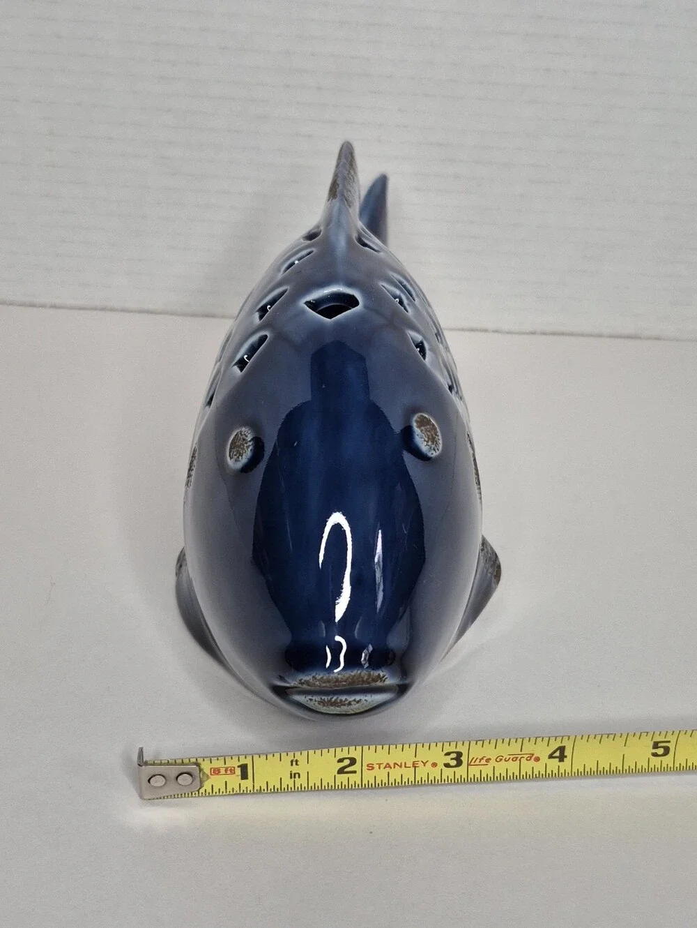 Pier 1 Vintage Cobalt Blue Ceramic Large Fish Tealight Candleholder NWT Rare